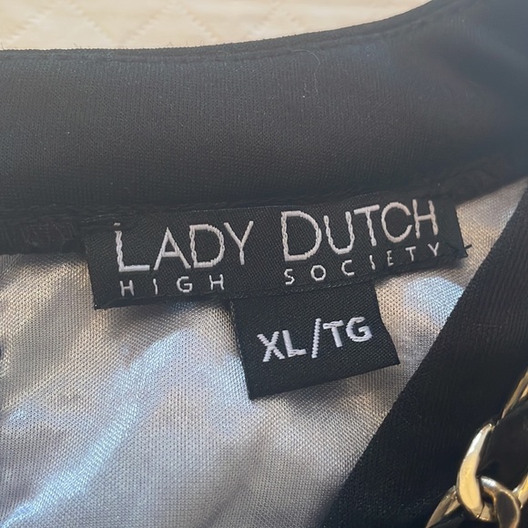 Lady Dutch XL fitted dress. Gold chain accents around neckline & hip area. - Picture 11 of 12